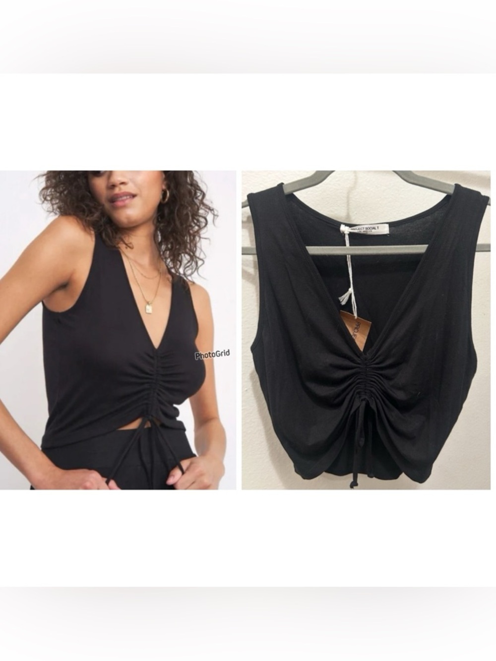 NWT PROJECT SOCIAL T Ruched Black Crop Tank Top